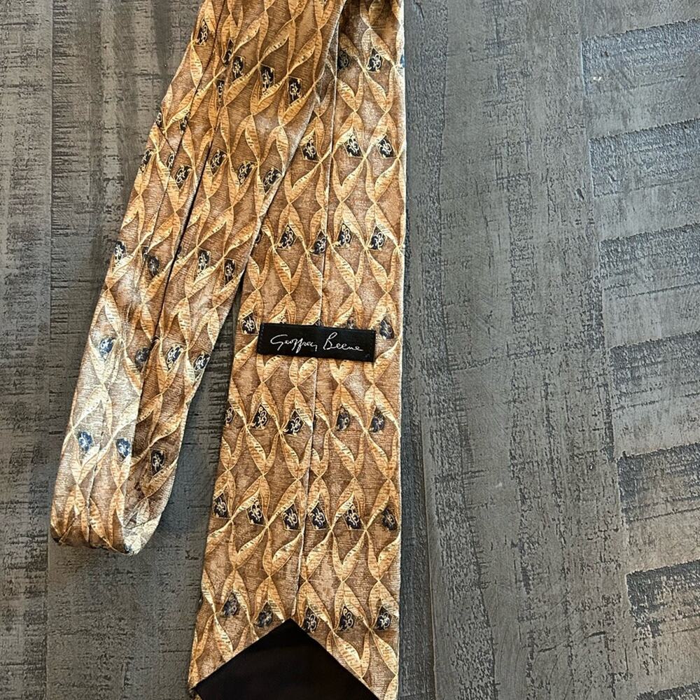 Geoffrey Beene Gold Black Geometric Silk Tie Mens Vintage Patterned Necktie